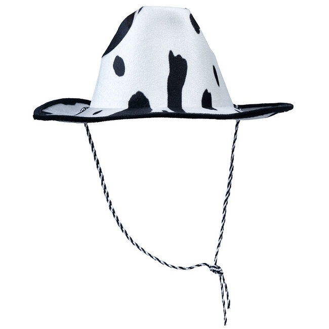 Hoed - Cowboy - Wit met koeienprint