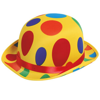 Fiestas Guirca Hoed - Bolhoed - Clown - Geel met gekleurde stippen