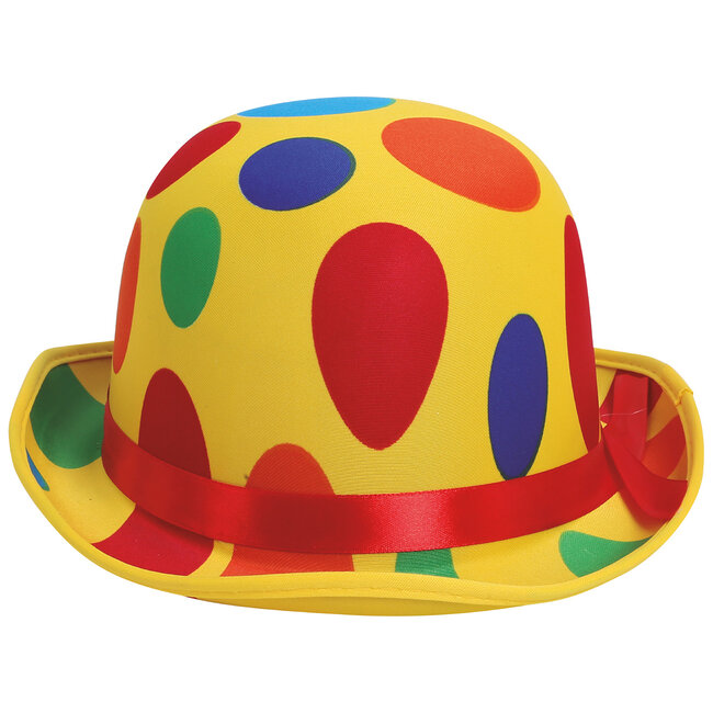 Guirca Creations Hoed - Bolhoed - Clown - Geel met gekleurde stippen