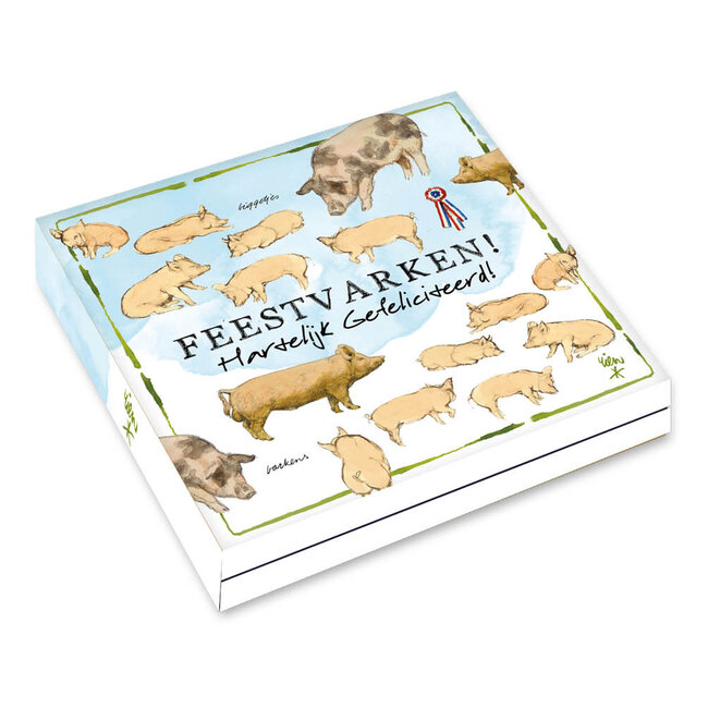 Comello Kaartenmapje - 10st. - 4 designs -  - Rien Poortvliet - Lang leve de boerderij - Feestvarken - 12x12cm