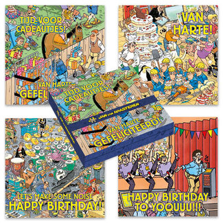 Comello Kaartenmapje - 10st. - 4 designs - Jan van Haasteren - Tijd voor cadeautjes - 12x12cm