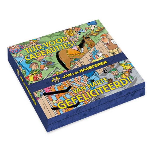 Comello Kaartenmapje - 10st. - 4 designs - Jan van Haasteren - Tijd voor cadeautjes - 12x12cm