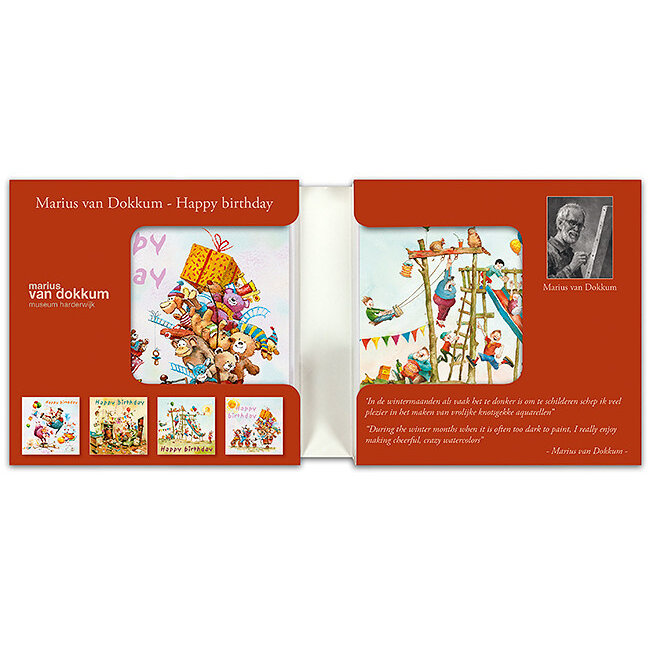 Comello Kaartenmapje - 2 x 4 designs - Marius van Dokkum - Happy Birthday - 12x12cm