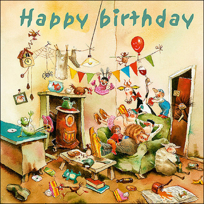 Comello Kaartenmapje - 2 x 4 designs - Marius van Dokkum - Happy Birthday - 12x12cm