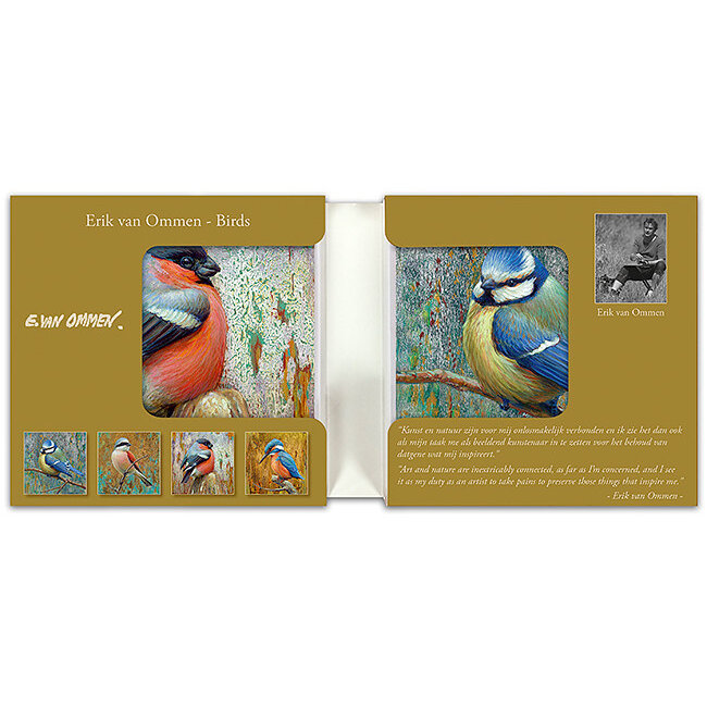 Comello Kaartenmapje - 2 x 4 designs - Erik van Ommen - Birds - 12x12cm