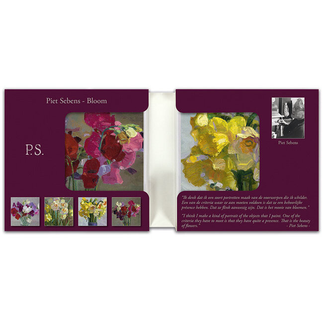 Comello Kaartenmapje - 2 x 4 designs - Piet Sebens - Bloom - 12x12cm