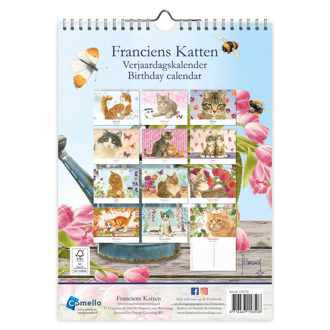 Comello Verjaardagskalender - Franciens katten - Lapjeskat - 18x25cm