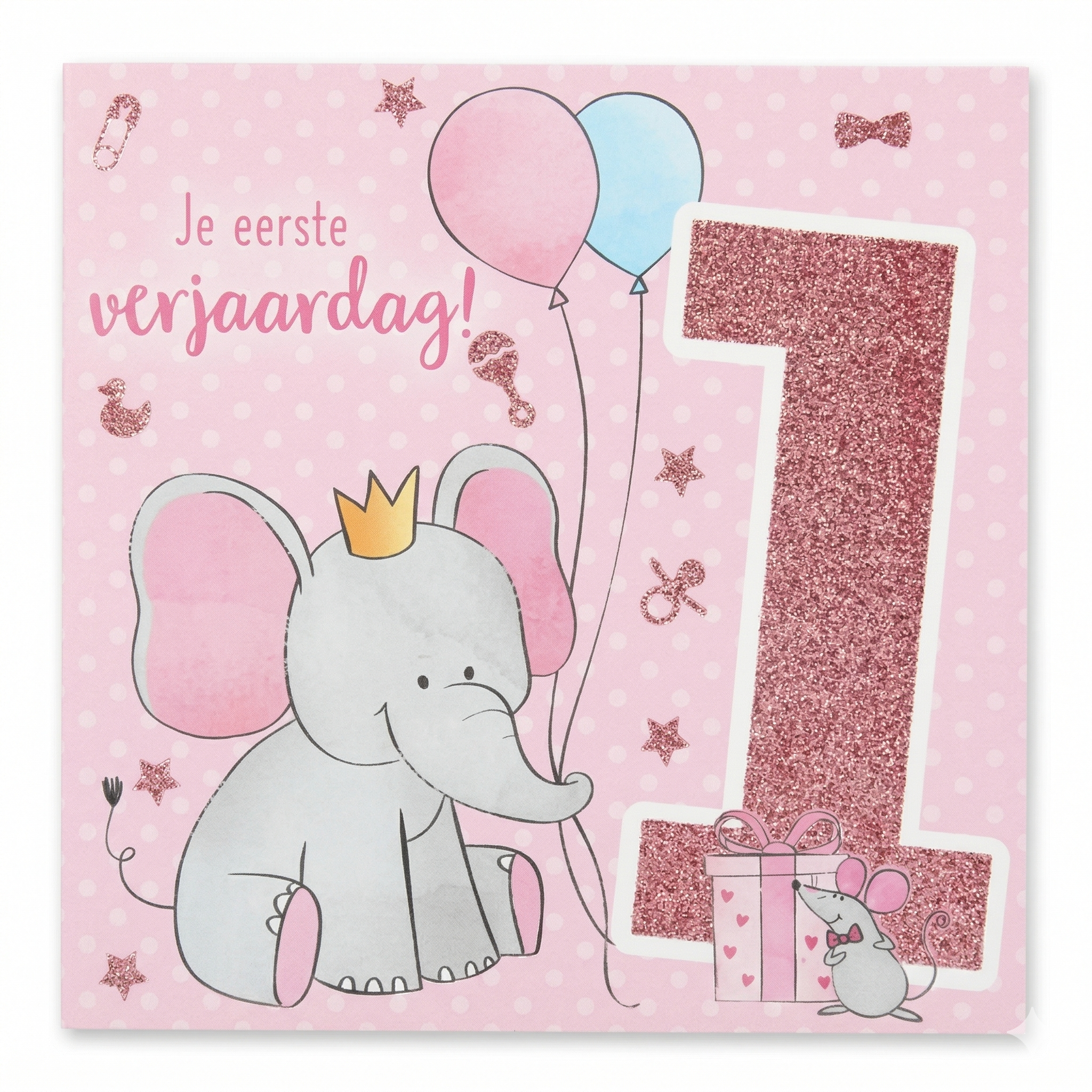 Kaart - Leeftijd & muziek - 1 jaar - Olifant & muis - 001A.