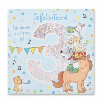Depesche Kaart - Leeftijd & muziek - 3 jaar - Dierenstapel - 006A.