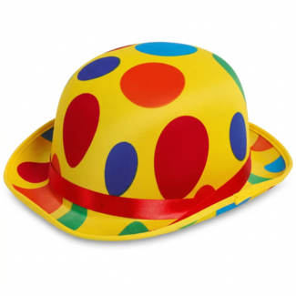 Hoed - Bolhoed - Clown - Geel met gekleurde stippen