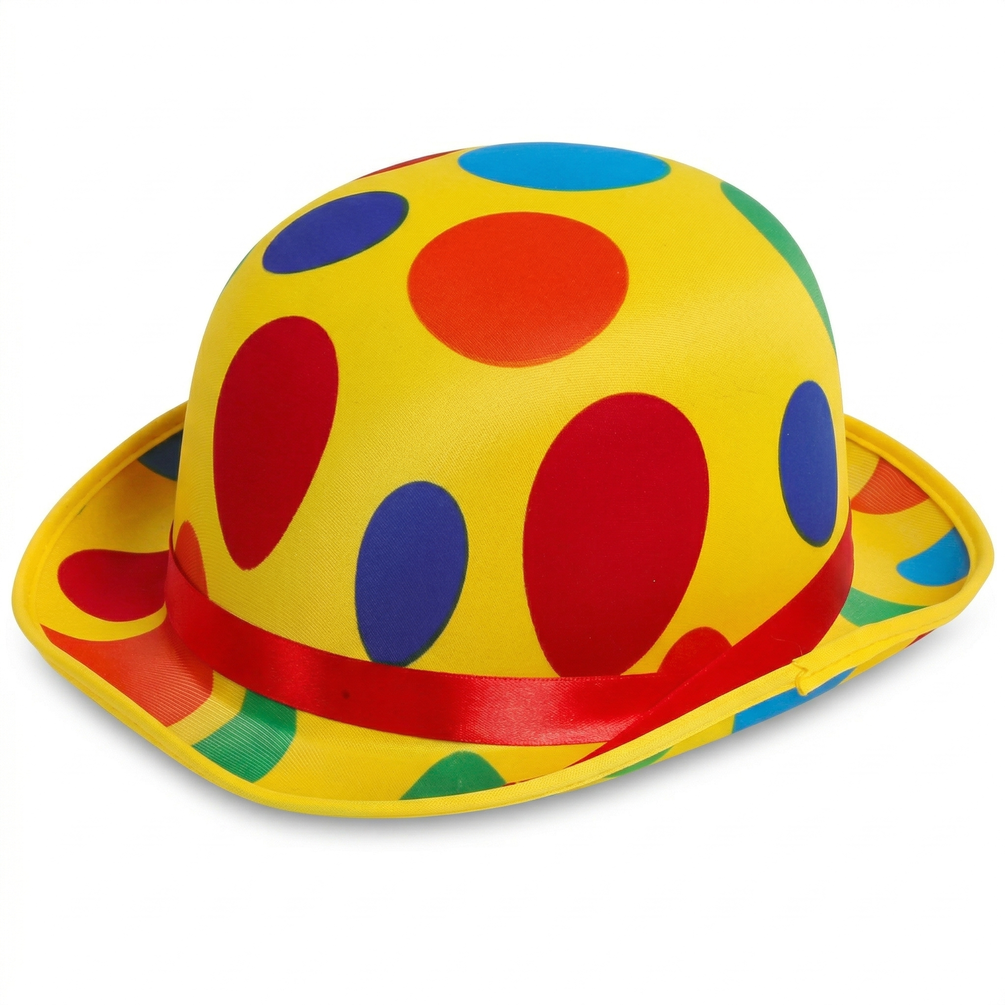 Hoed - Bolhoed - Clown - Geel met gekleurde stippen