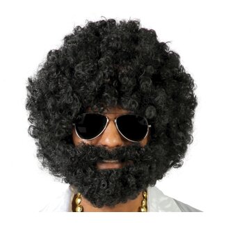 Pruik - Afro met baard - Zwart