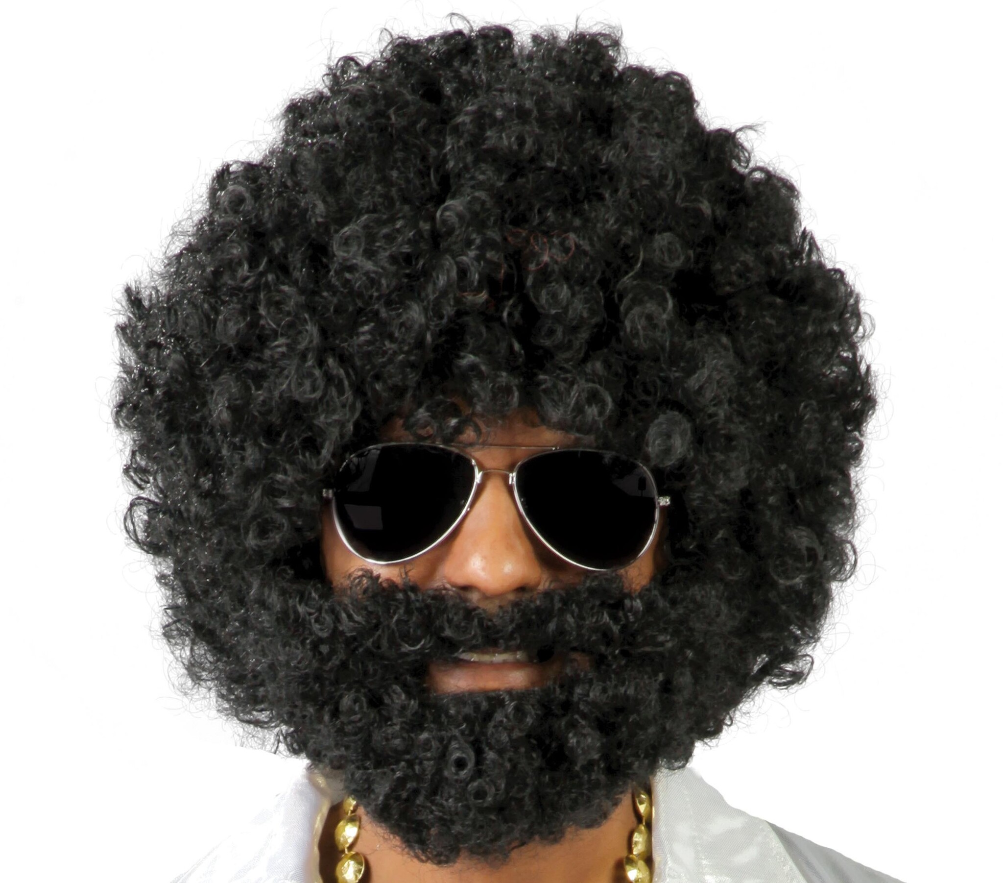 Pruik - Afro met baard - Zwart