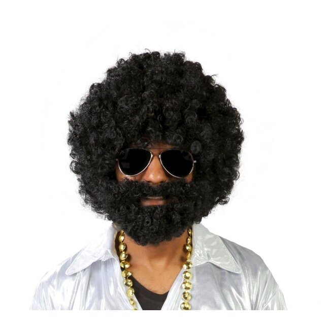 Pruik - Afro met baard - Zwart