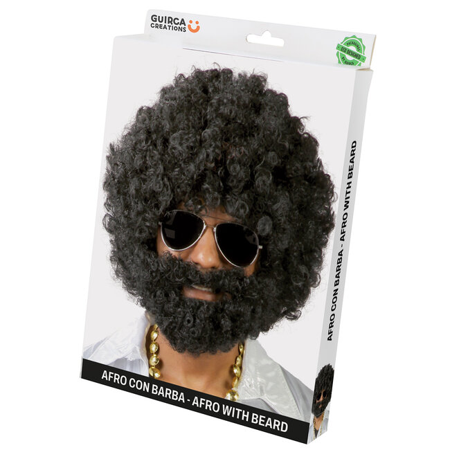 Guirca Creations Pruik - Afro met baard - Zwart