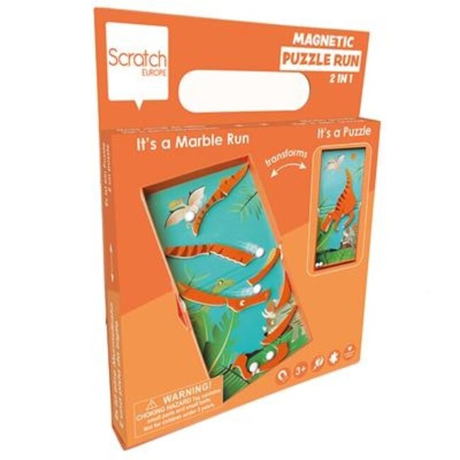 Scratch Puzzel & knikkerbaan - Dinosaurus - Magnetisch - 15,5x20,5cm