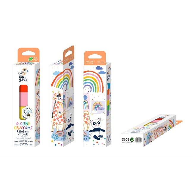 Waskrijt - Met bijenwas - Kubusvorm - Regenboogkleuren - 6st.