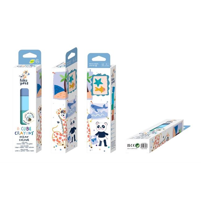 haku yoka Waskrijt - Met bijenwas - Kubusvorm - Oceaan kleuren - 6st.