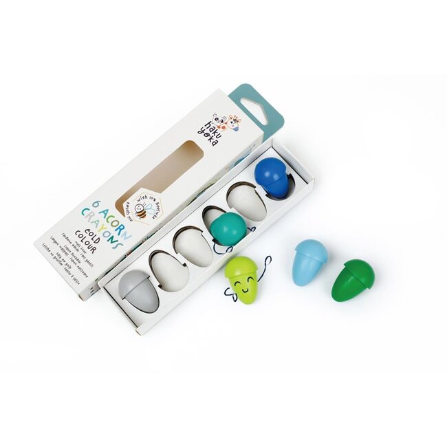 haku yoka Waskrijt - Met bijenwas - In eikelvorm - Koude kleuren - 6st.