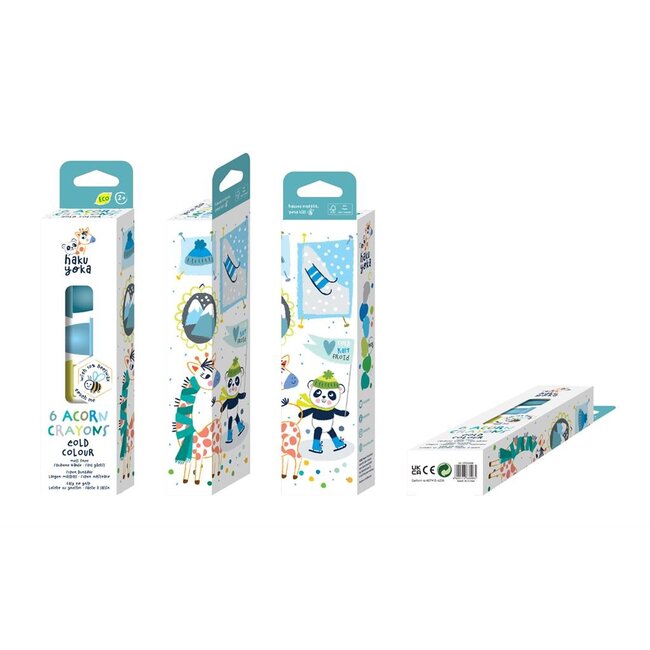 haku yoka Waskrijt - Met bijenwas - In eikelvorm - Koude kleuren - 6st.