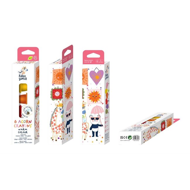 haku yoka Waskrijt - Met bijenwas - In eikelvorm - Warme kleuren - 6st.