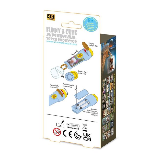 Ambo Zaklamp & projector - Schattige dieren - Met 3x8 afbeeldingen