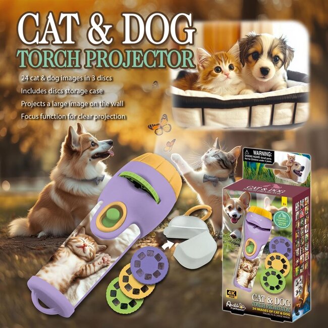 Ambo Zaklamp & projector - Kat & hond - Met 3x8 afbeeldingen