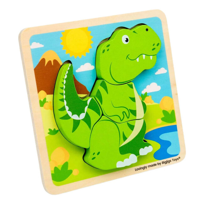 BigJigs Puzzel - Dino - T-rex - Extra dikke stukken - 4st.