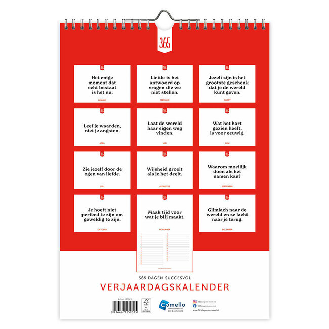 Comello Verjaardagskalender - 365 dagen succesvol - 21x29,7cm