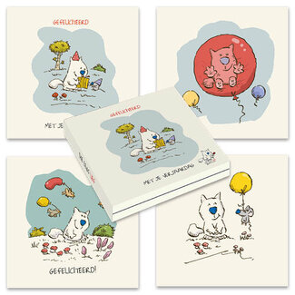 Comello Kaartenmapje - 10 kaarten - Doe eens lief - Feestmuts op - 12x12cm