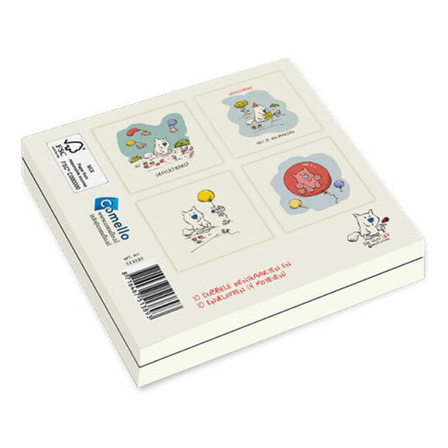 Comello Kaartenmapje - 10 kaarten - Doe eens lief - Feestmuts op - 12x12cm