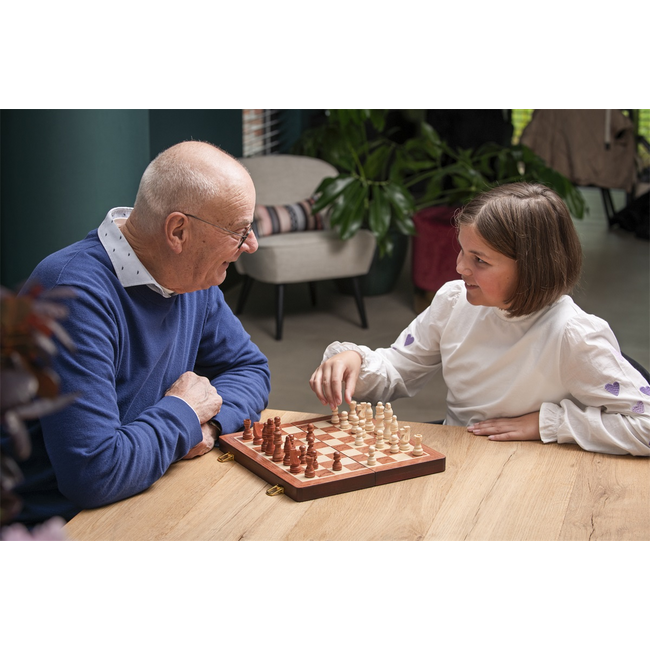 Spel - Schaakspel - Essenhout - Inklapbaar- 30x30x5cm
