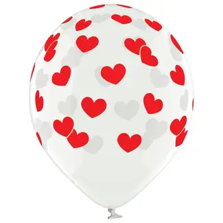 Belbal Ballonnen - Transparant - Met rode hartjes - 30cm - 6st.