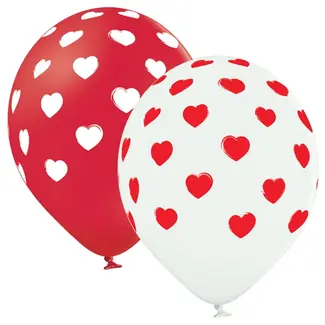 Belbal Ballonnen - Met hartjes - Rood, wit - 30cm - 6st.