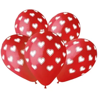 Gemar Ballonnen - Rood - Witte hartjes - 33cm - 50st.