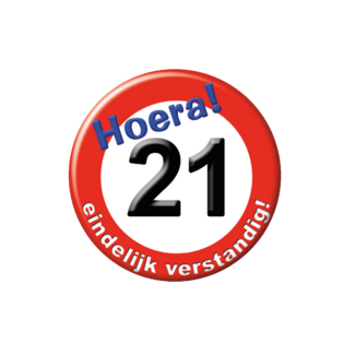 Paper Dreams Button - 21 jaar - Verkeersbord - Klein