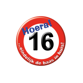Paperdreams Button - 16 jaar - Verkeersbord - Klein