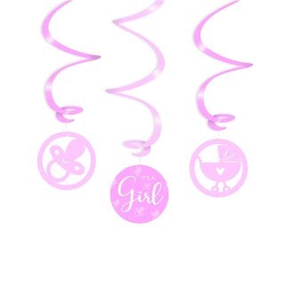 Paper Dreams Hangdecoratie - Swirl - Geboorte - Meisje - It's a girl - 3st. -14x70cm