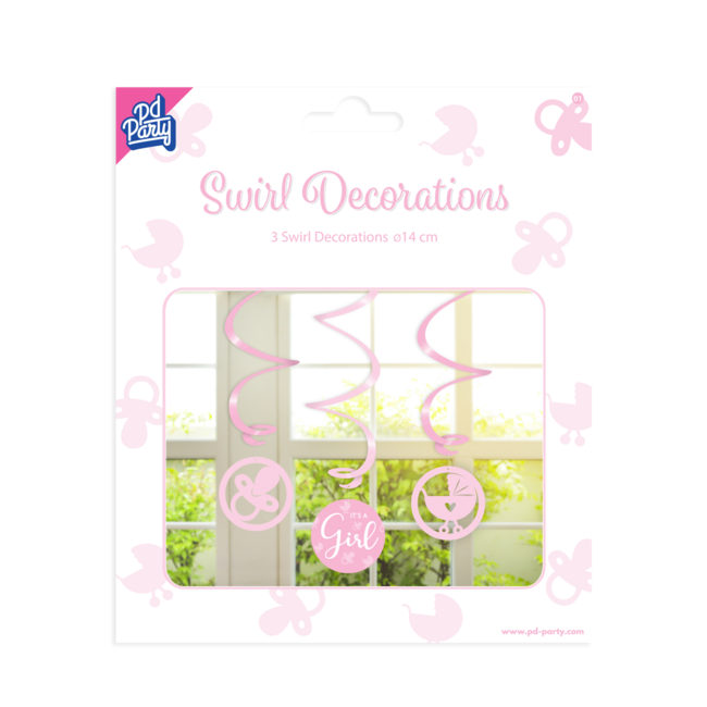 Paper Dreams Hangdecoratie - Swirl - Geboorte - Meisje - It's a girl - 3st. -14x70cm