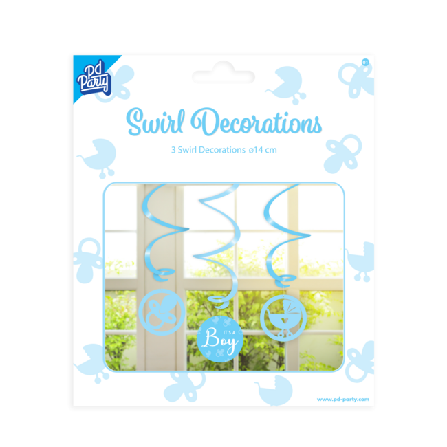 Paper Dreams Hangdecoratie - Swirl - Geboorte - Jongen - It's a boy- 3st. -14x70cm