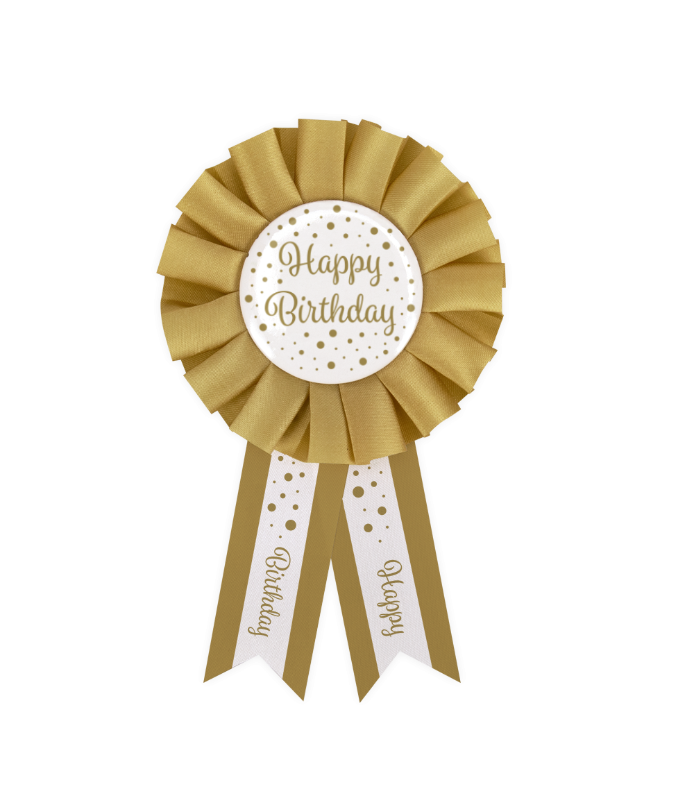 Rozet - Happy Birthday - Goud, wit