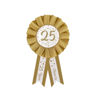 Paperdreams Rozet - 25 jaar - Goud, wit