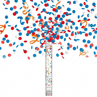 PartyXplosion Confetti shooter - Rood, wit, blauw & met oranje swirls - 40 cm