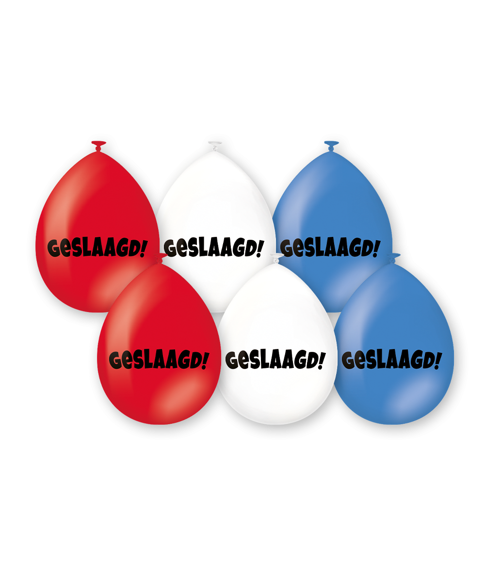 Ballonnen - Geslaagd - Rood, wit, blauw - 6st.