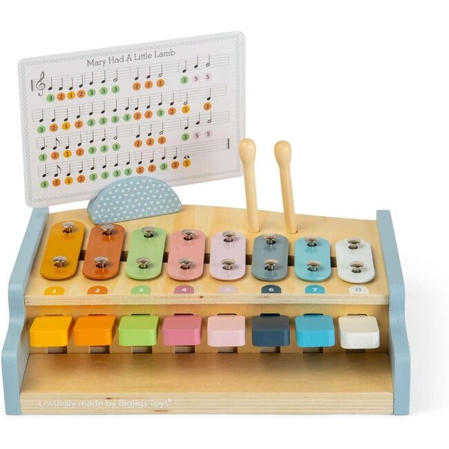 BigJigs Xylopiano - Xylofoon en piano in 1 - Met bladmuziek en stokjes