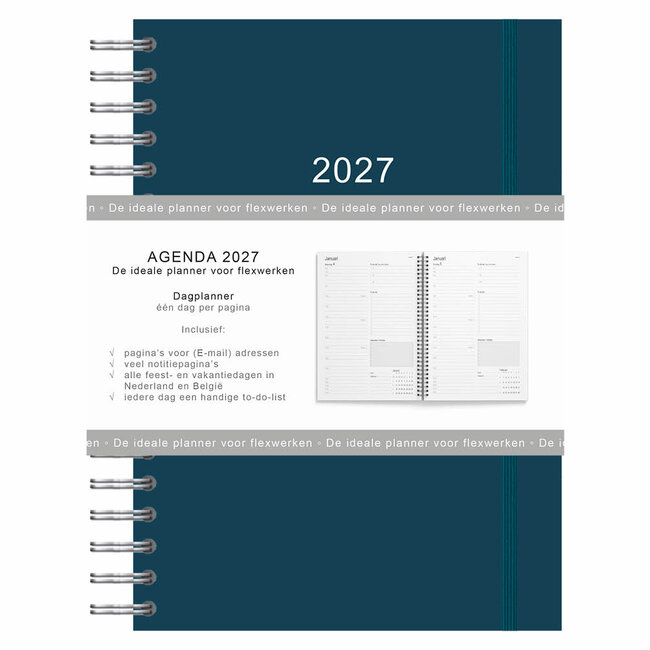 Comello Agenda - 2027 - Thuiswerkagenda - Blauw - Groot - 17,5x25cm