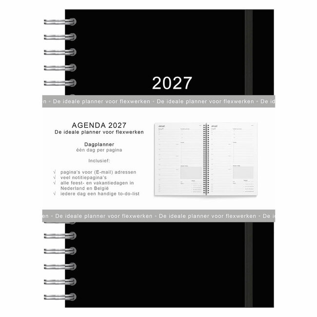 Comello Agenda - 2027 - Thuiswerkagenda - Zwart - Groot - 17x24cm