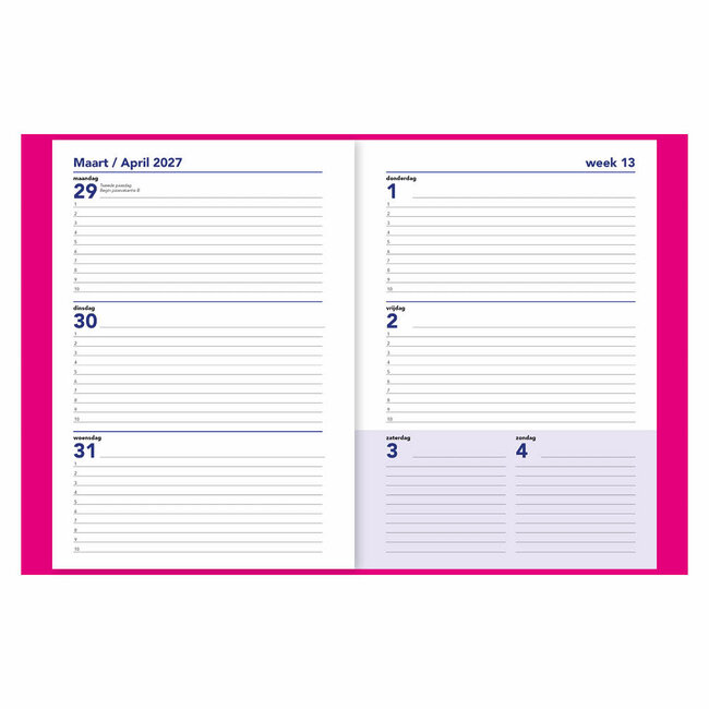 Comello Week agenda - 2027 - 17 maanden - 14,8x21cm - Magenta