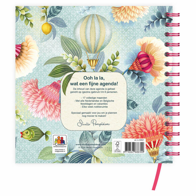 Comello Agenda - 2027 - Familie - Floral Balloon - 6pers. - 17mnd. - Harde kaft - 19x20,5cm