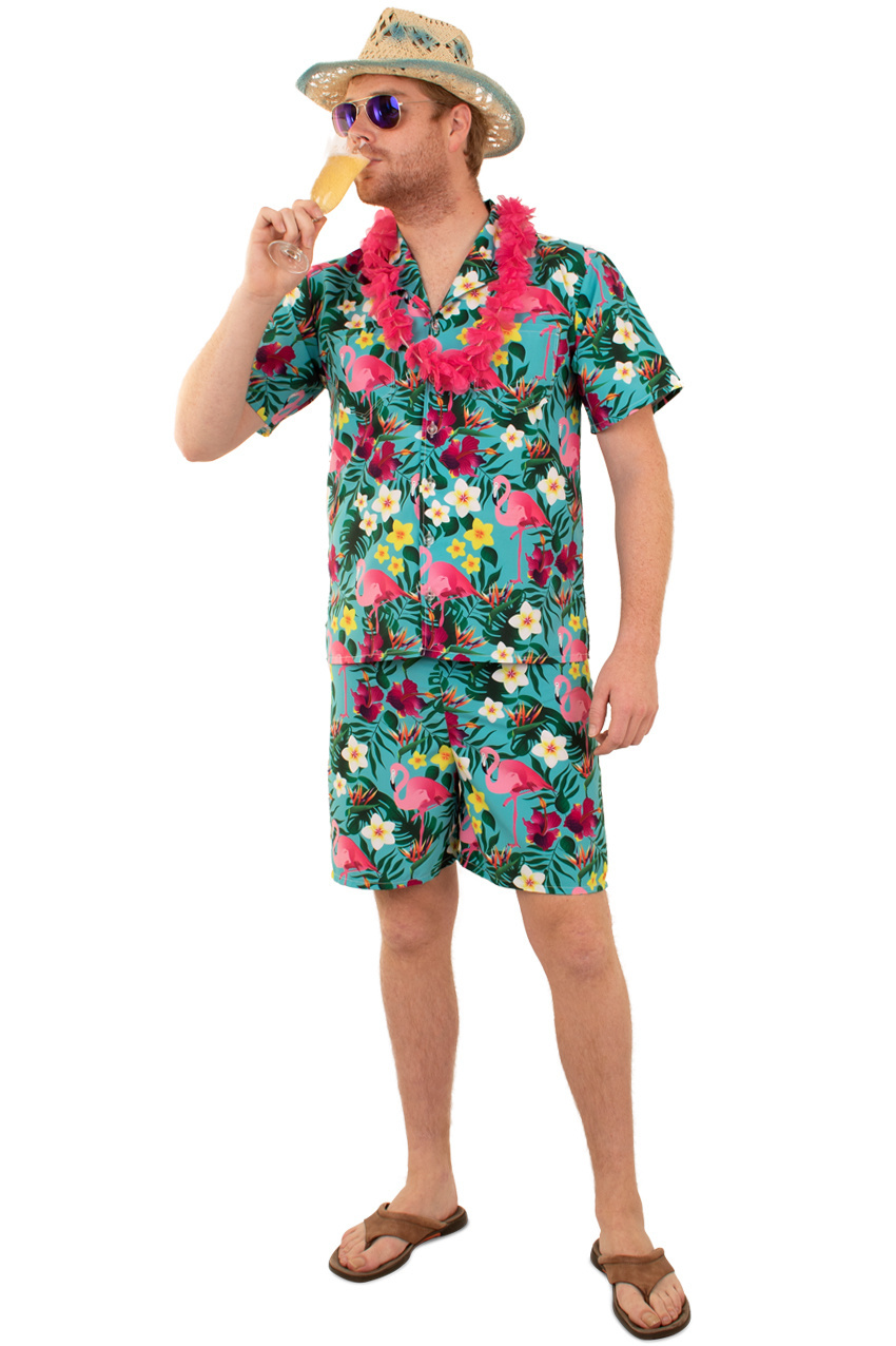 Hawaii set - Broek & blouse - Blauw - L/XL